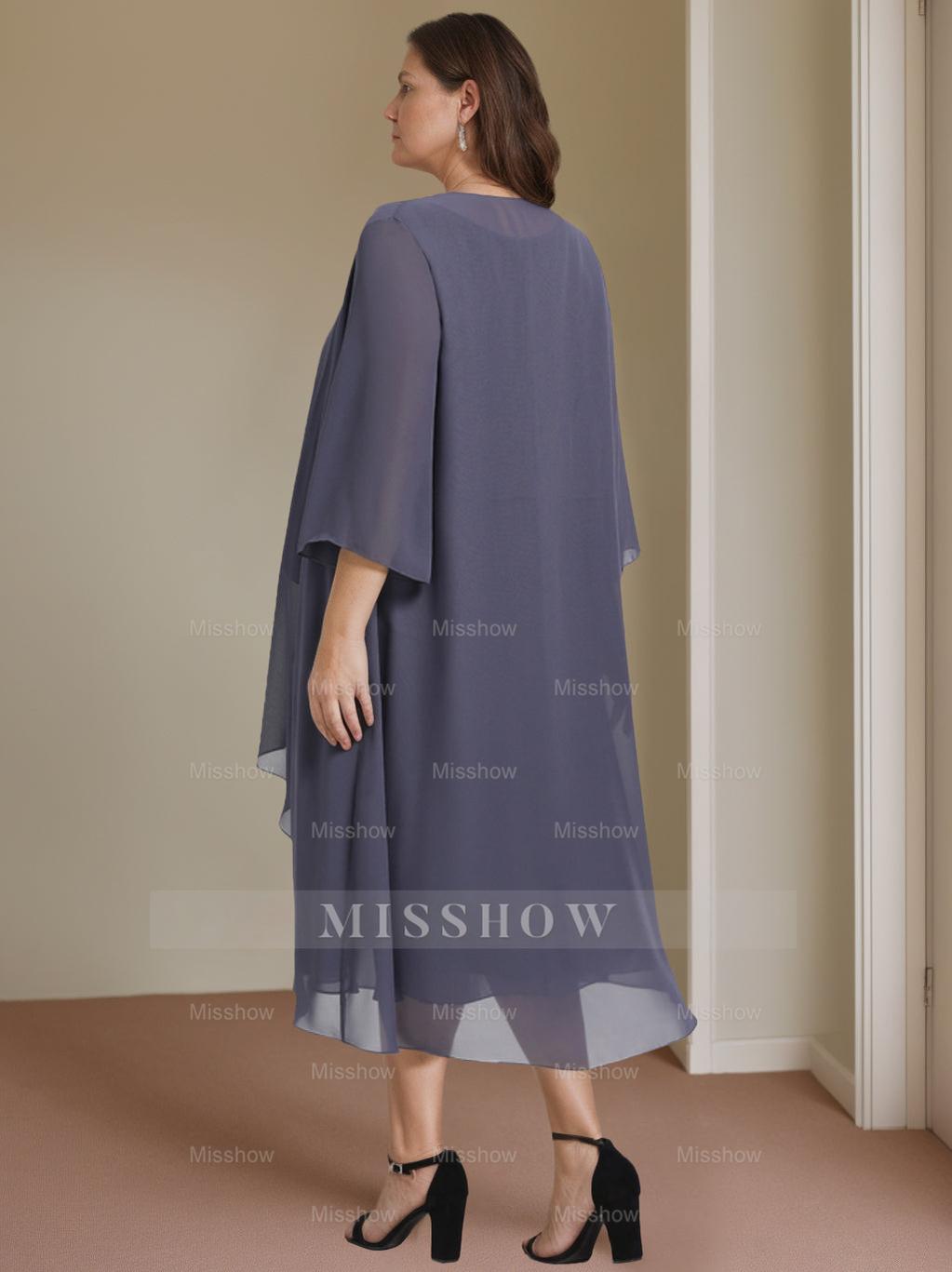Plus Size Knee-Length Mother of the Bride A-Line Dress with Scoop Neck and Beading
