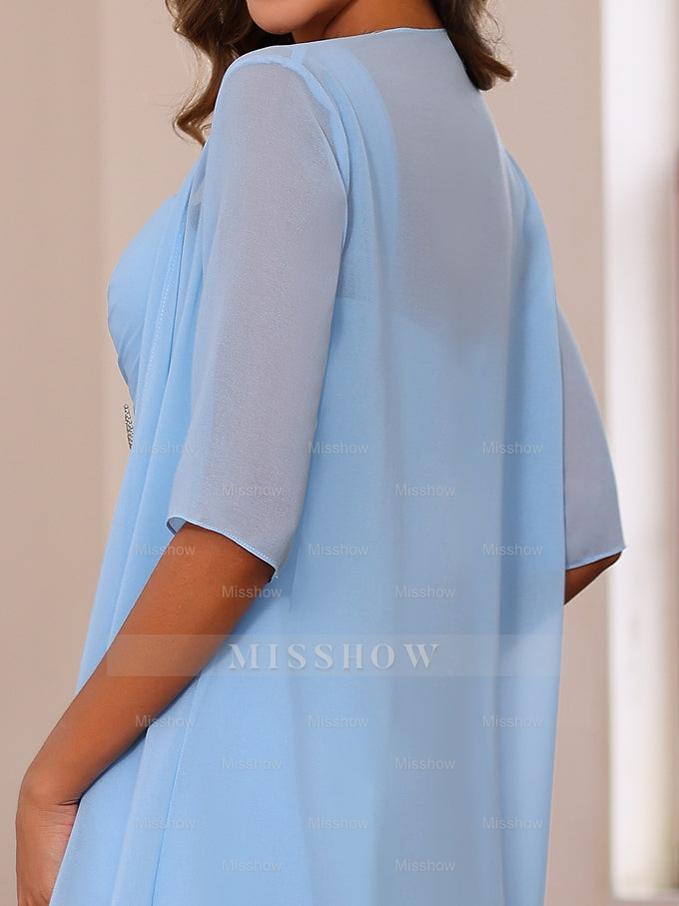 Plus Size Knee-Length Mother of the Bride A-Line Dress with Square Neck Ruffles and Jacket