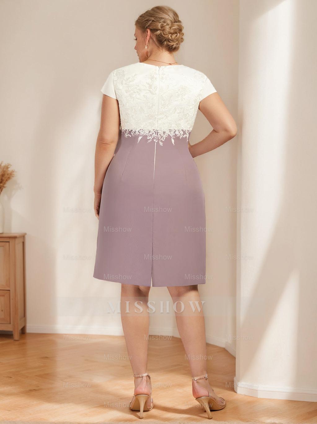 Plus Size Knee-Length Mother of the Bride A-Line Dress with V-Neck and Lace Appliques