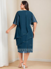 Plus Size Knee-Length Mother of the Bride Sheath/Column Dresses with Beading & Sequins