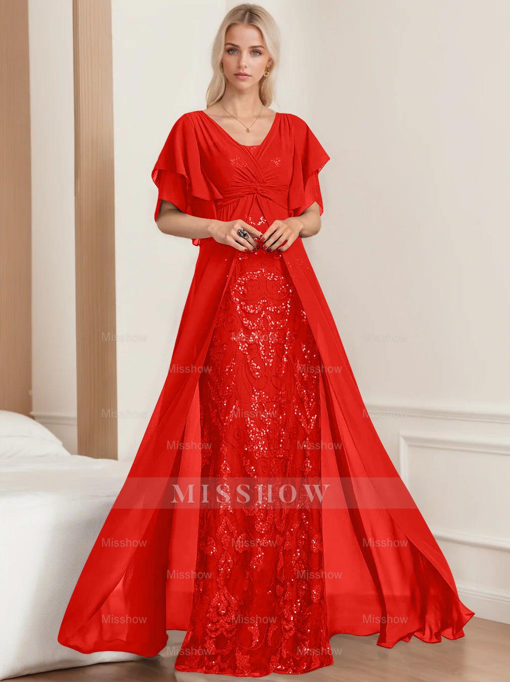 Plus Size Mother of the Bride A-Line Floor-Length Dress with V-Neck and Half Sleeves