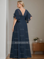 Plus Size Mother of the Bride A-Line Floor-Length Dress with V-Neck and Half Sleeves