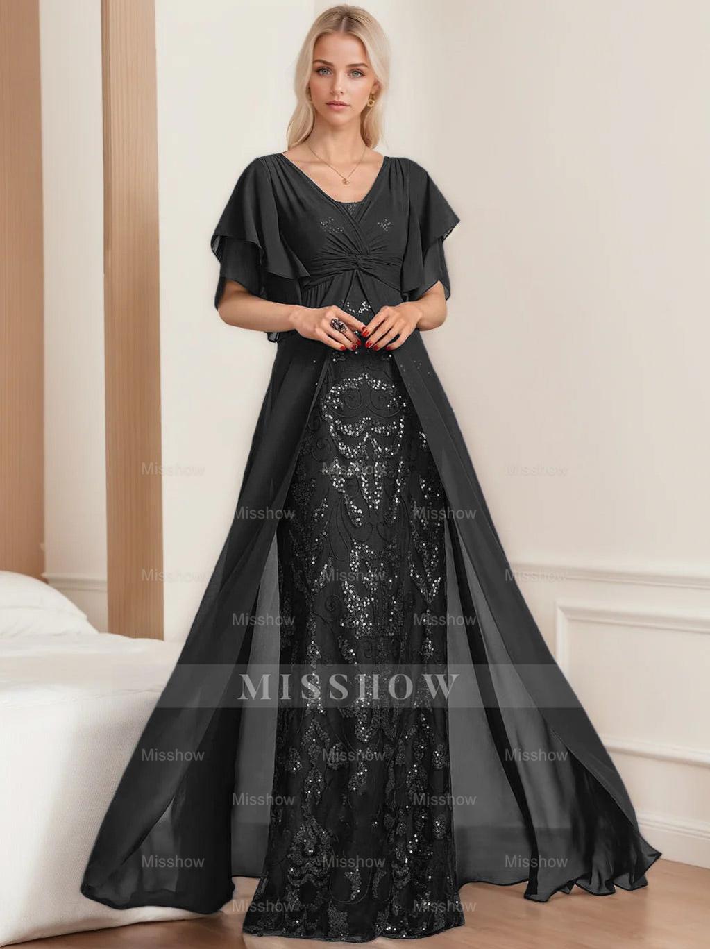 Plus Size Mother of the Bride A-Line Floor-Length Dress with V-Neck and Half Sleeves