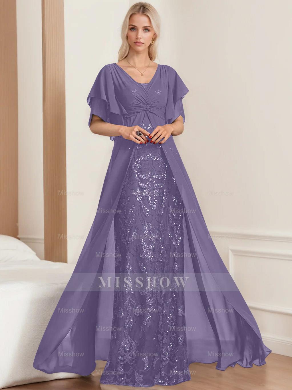 Plus Size Mother of the Bride A-Line Floor-Length Dress with V-Neck and Half Sleeves