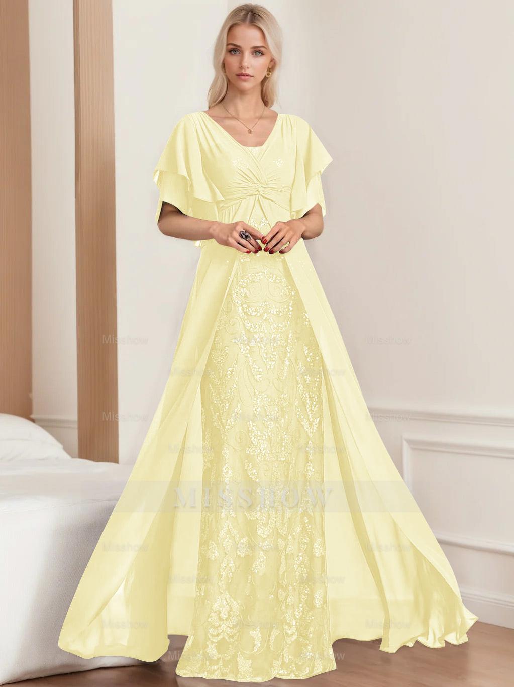 Plus Size Mother of the Bride A-Line Floor-Length Dress with V-Neck and Half Sleeves