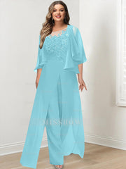 Plus Size Mother of the Bride A-Line/Princess Jumpsuit with Jacket Floor-Length Design Side Split & Appliques