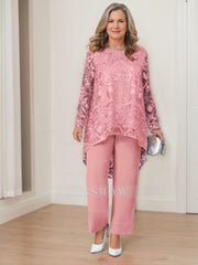 Plus Size Mother of the Bride Scoop Neck Chiffon Pantsuit with Appliques