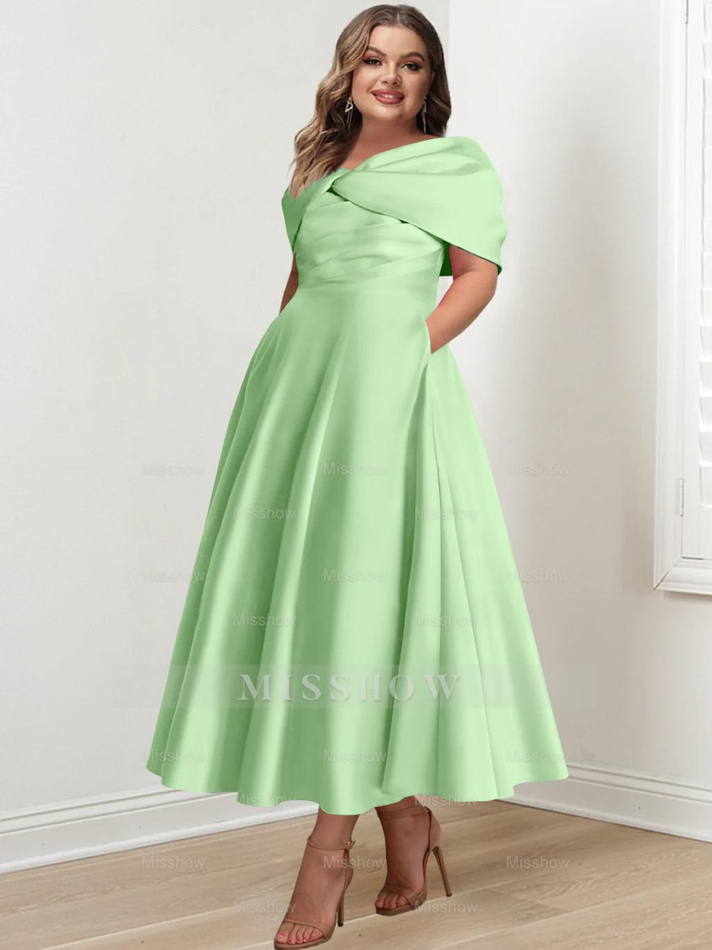Plus Size Off-The-Shoulder A-Line Princess Ankle-Length Mother Of The Bride Dress With Ruffles & Bowknot