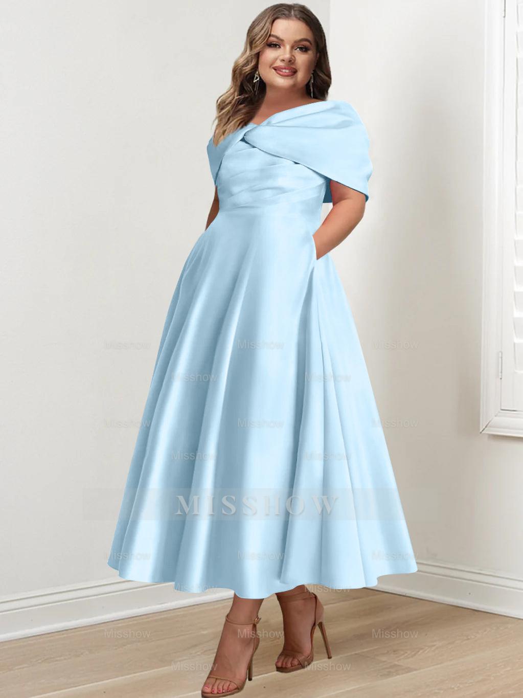 Plus Size Off-The-Shoulder A-Line Princess Ankle-Length Mother Of The Bride Dress With Ruffles & Bowknot