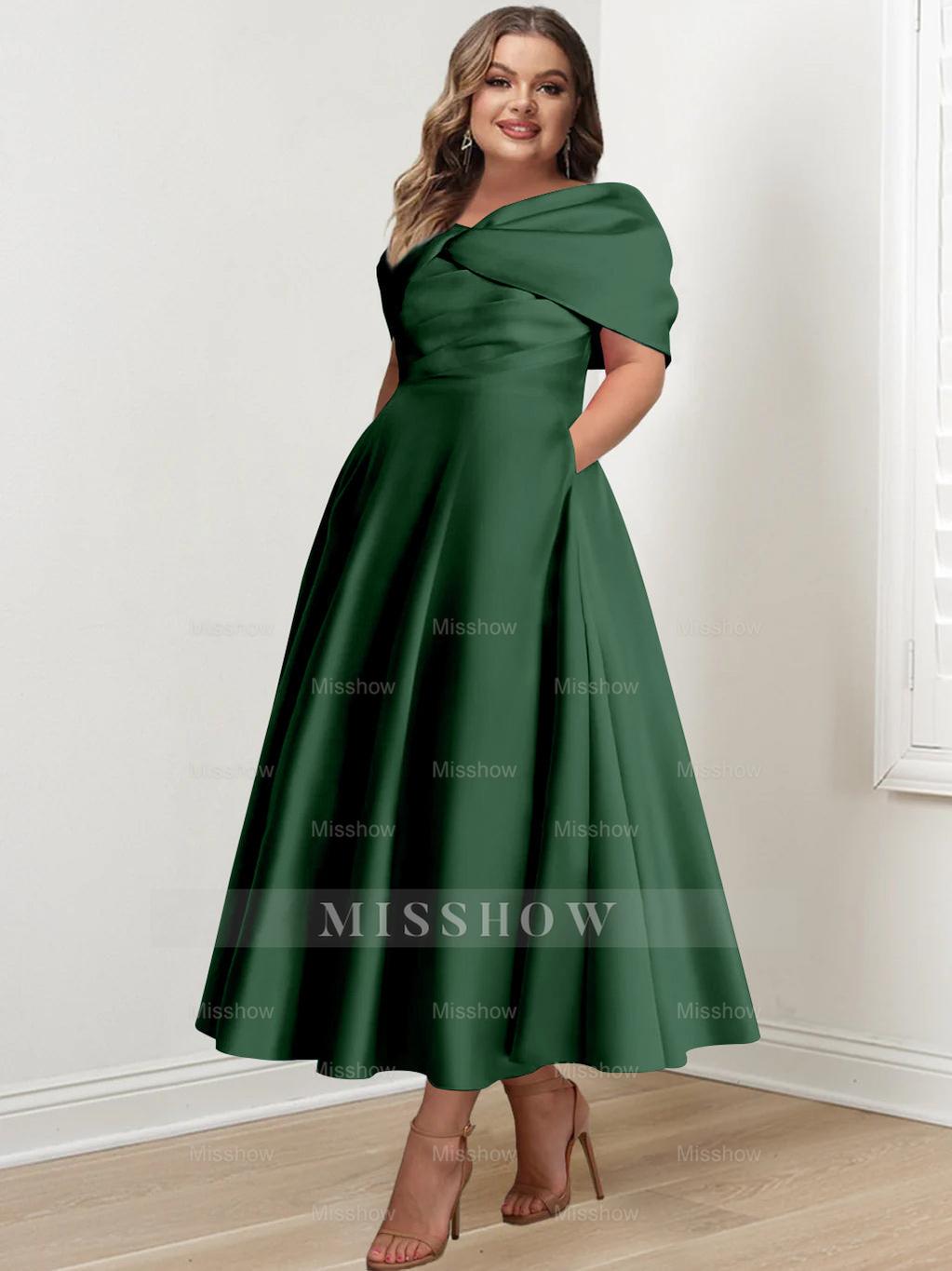 Plus Size Off-The-Shoulder A-Line Princess Ankle-Length Mother Of The Bride Dress With Ruffles & Bowknot
