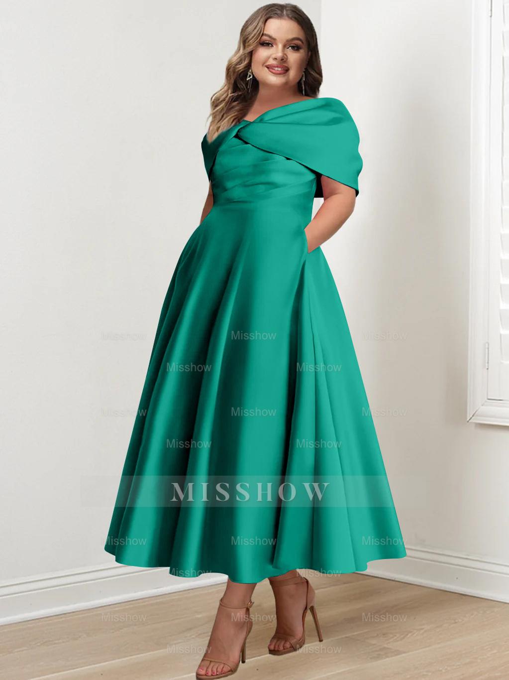 Plus Size Off-The-Shoulder A-Line Princess Ankle-Length Mother Of The Bride Dress With Ruffles & Bowknot