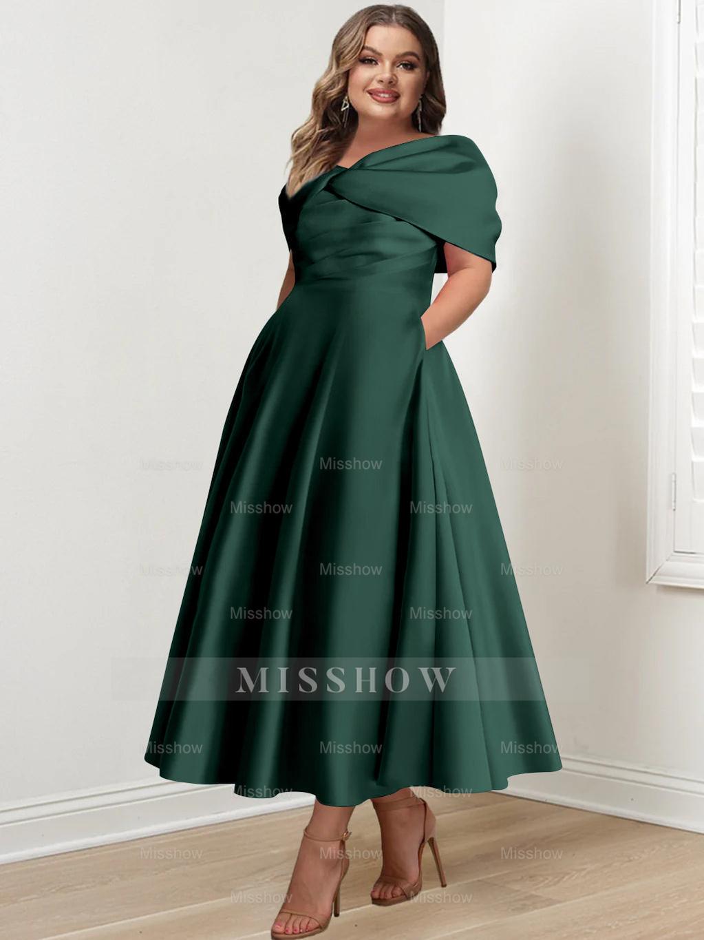 Plus Size Off-The-Shoulder A-Line Princess Ankle-Length Mother Of The Bride Dress With Ruffles & Bowknot