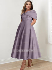 Plus Size Off-The-Shoulder A-Line Princess Ankle-Length Mother Of The Bride Dress With Ruffles & Bowknot