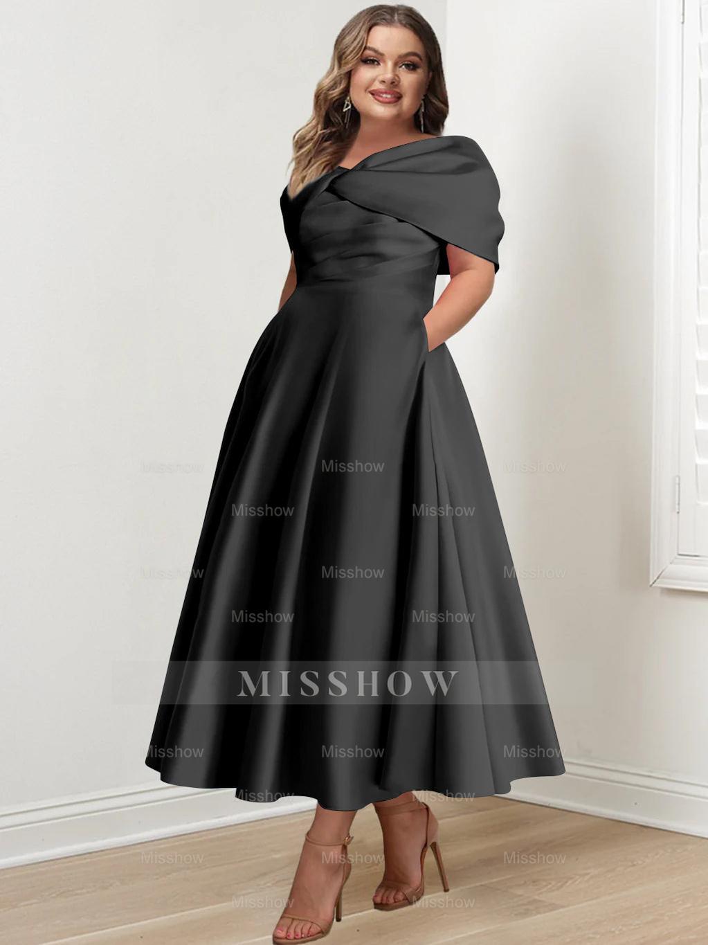 Plus Size Off-The-Shoulder A-Line Princess Ankle-Length Mother Of The Bride Dress With Ruffles & Bowknot