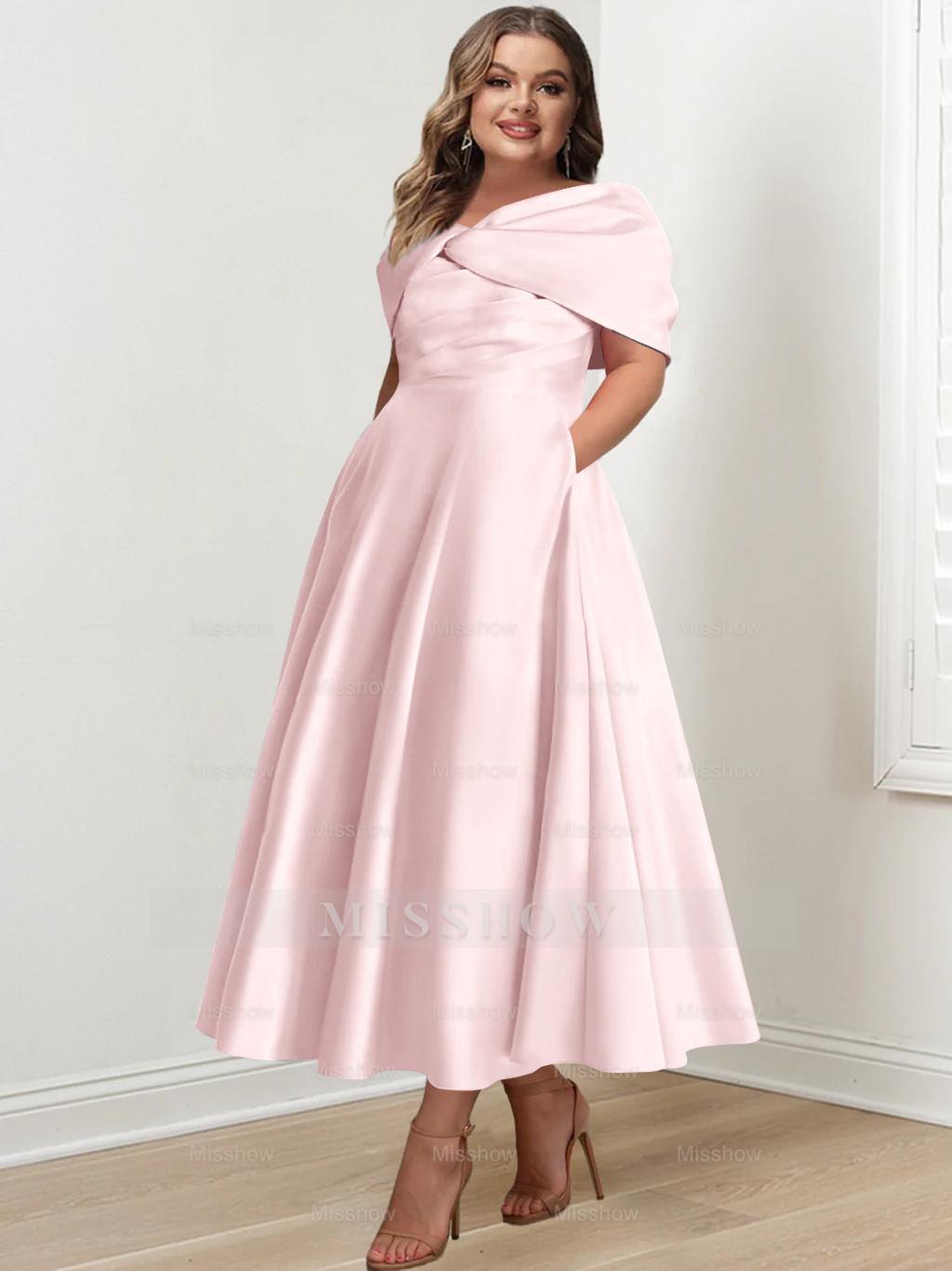 Plus Size Off-The-Shoulder A-Line Princess Ankle-Length Mother Of The Bride Dress With Ruffles & Bowknot