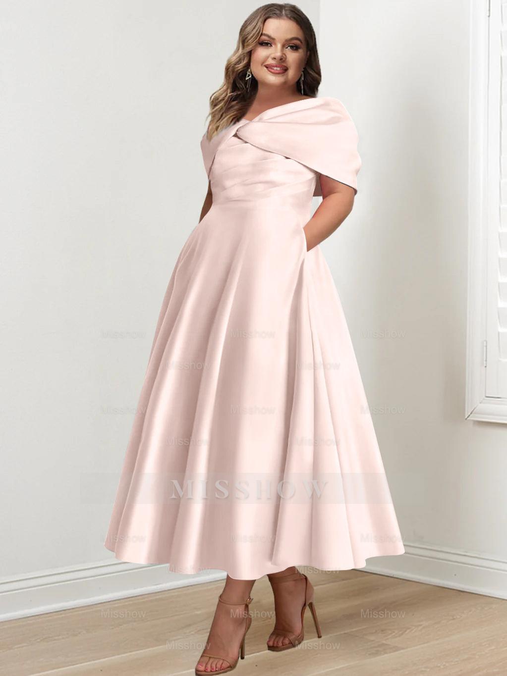 Plus Size Off-The-Shoulder A-Line Princess Ankle-Length Mother Of The Bride Dress With Ruffles & Bowknot