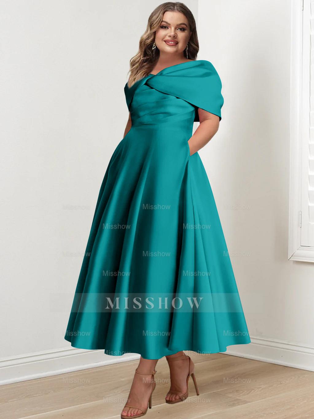 Plus Size Off-The-Shoulder A-Line Princess Ankle-Length Mother Of The Bride Dress With Ruffles & Bowknot