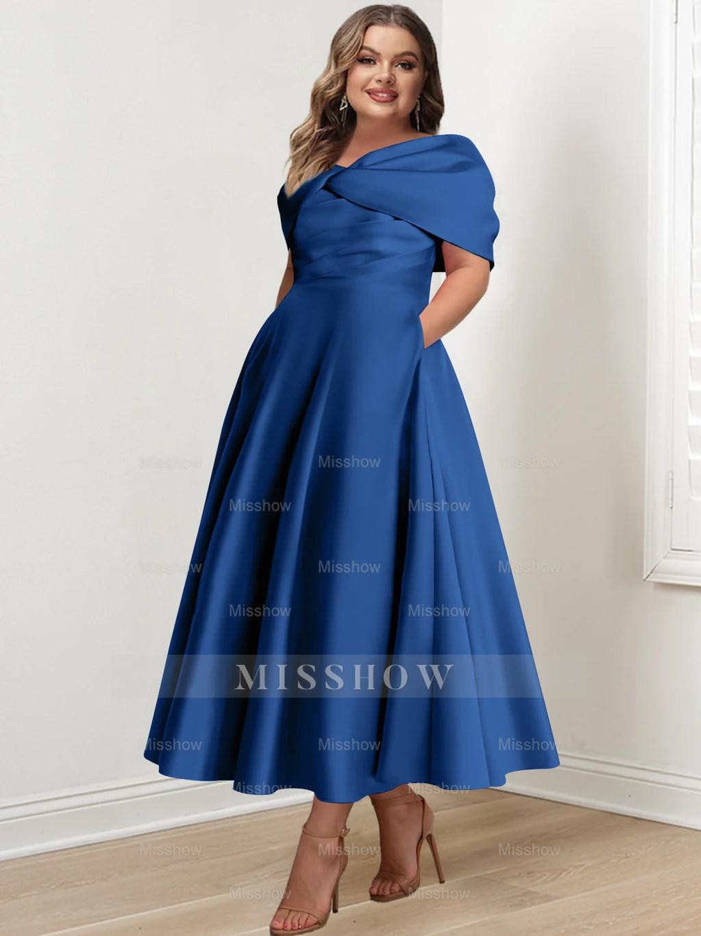 Plus Size Off-The-Shoulder A-Line Princess Ankle-Length Mother Of The Bride Dress With Ruffles & Bowknot