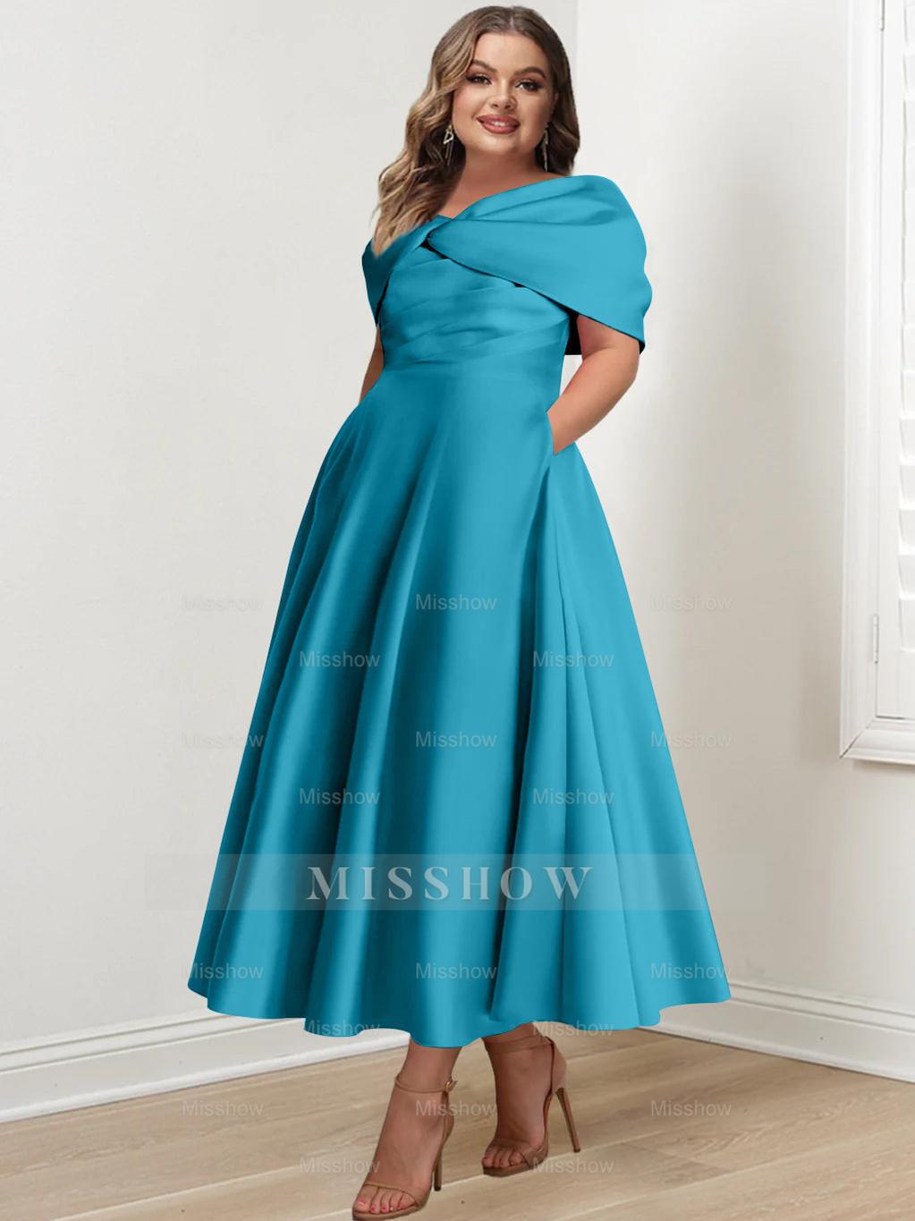 Plus Size Off-The-Shoulder A-Line Princess Ankle-Length Mother Of The Bride Dress With Ruffles & Bowknot