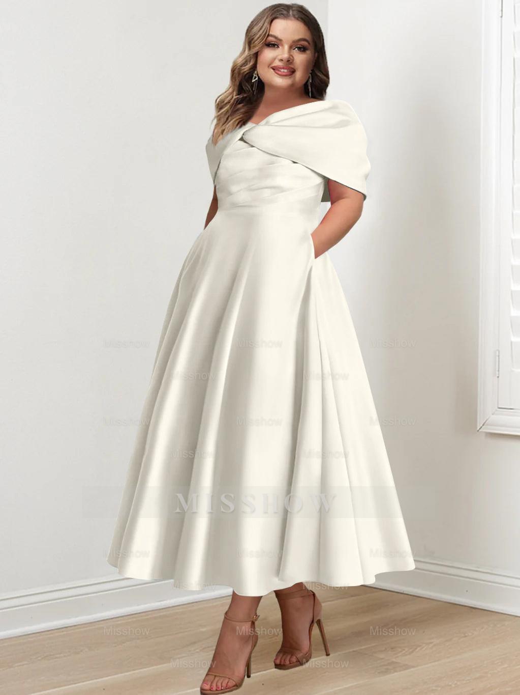Plus Size Off-The-Shoulder A-Line Princess Ankle-Length Mother Of The Bride Dress With Ruffles & Bowknot