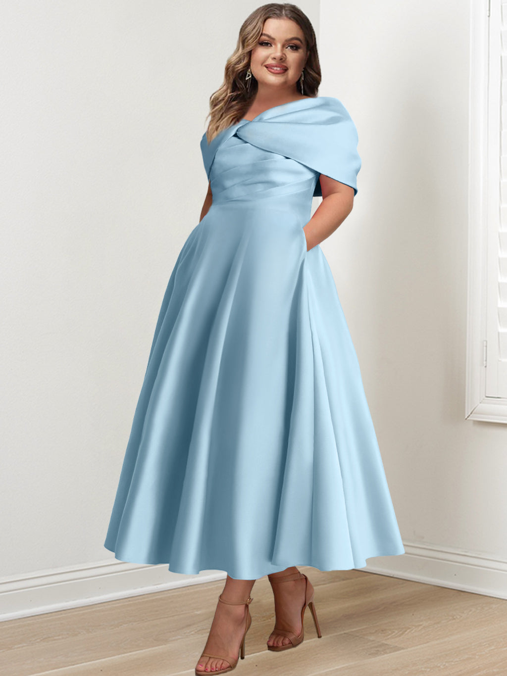 Plus Size Off-The-Shoulder A-Line Princess Ankle-Length Mother Of The Bride Dress With Ruffles & Bowknot