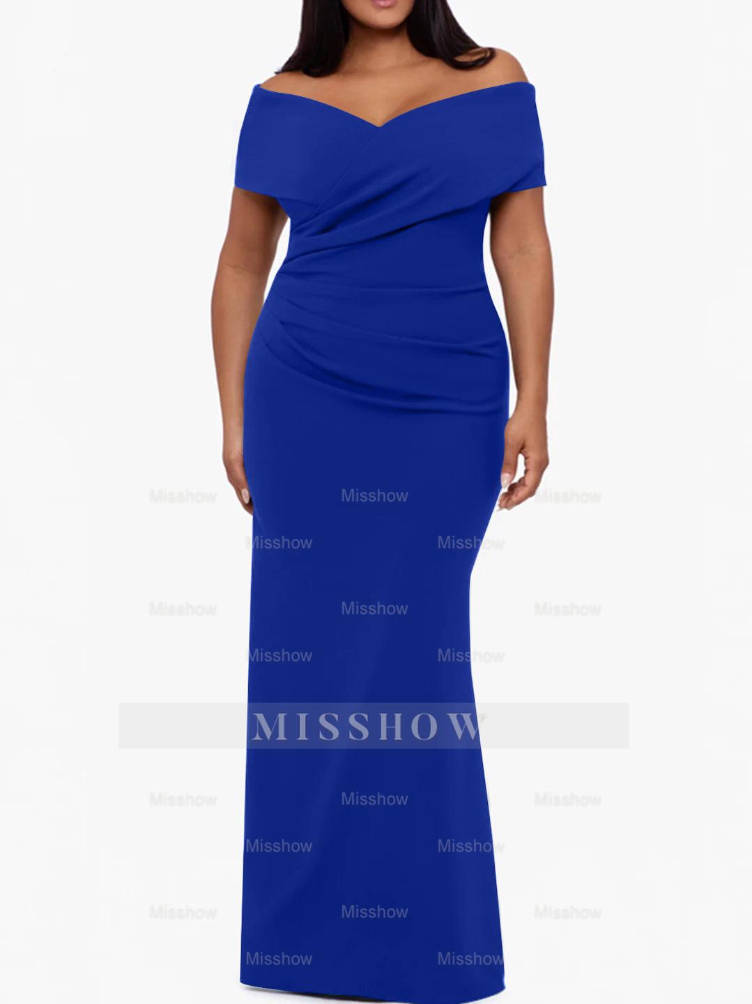 Plus Size Off-the-Shoulder Mermaid Trumpet Sleeveless Mother Of The Bride Floor-Length Dress