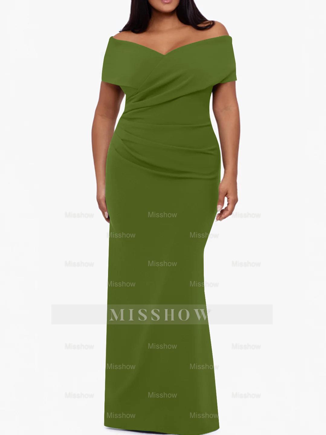 Plus Size Off-the-Shoulder Mermaid Trumpet Sleeveless Mother Of The Bride Floor-Length Dress