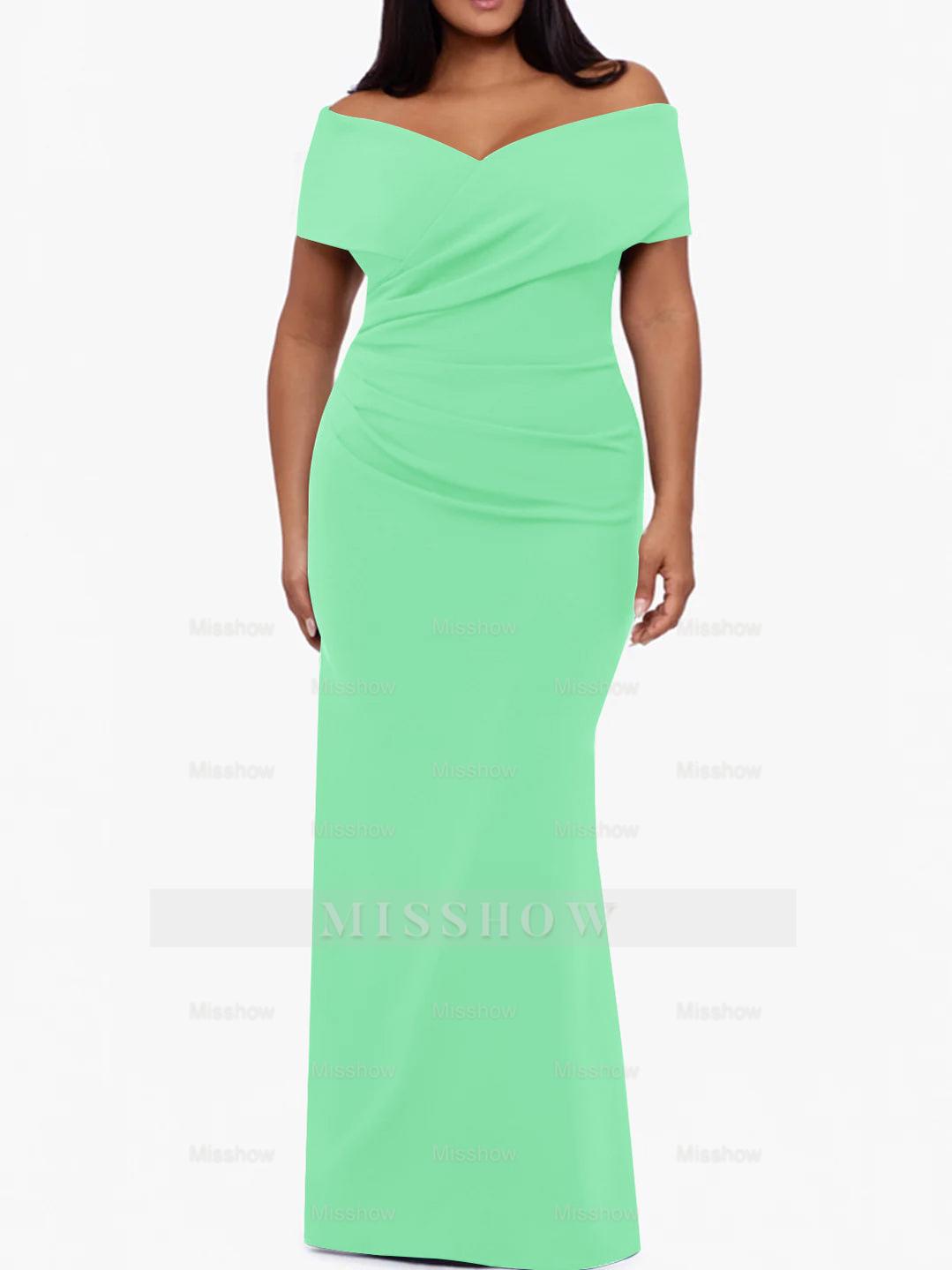 Plus Size Off-the-Shoulder Mermaid Trumpet Sleeveless Mother Of The Bride Floor-Length Dress