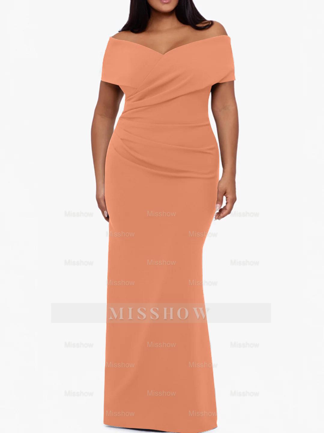 Plus Size Off-the-Shoulder Mermaid Trumpet Sleeveless Mother Of The Bride Floor-Length Dress