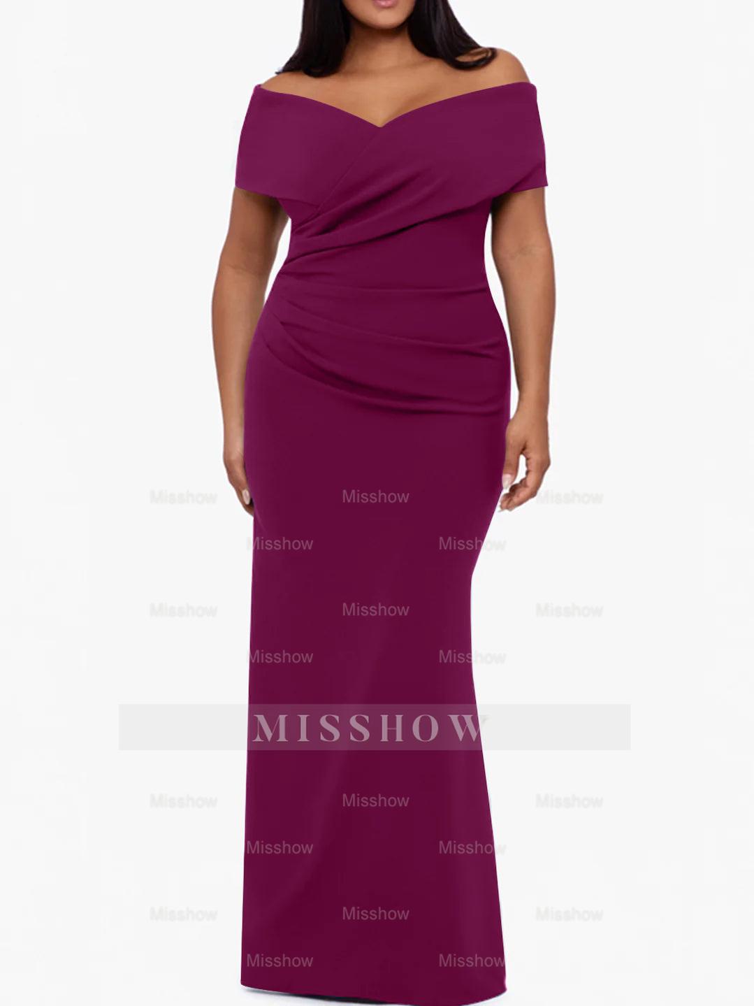 Plus Size Off-the-Shoulder Mermaid Trumpet Sleeveless Mother Of The Bride Floor-Length Dress