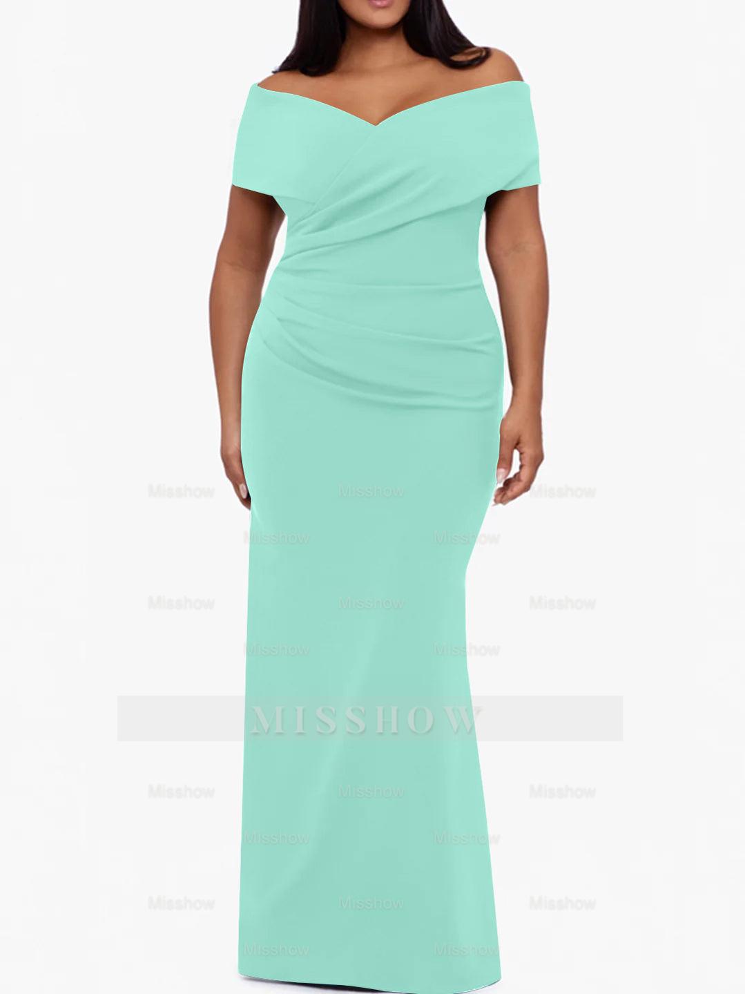 Plus Size Off-the-Shoulder Mermaid Trumpet Sleeveless Mother Of The Bride Floor-Length Dress