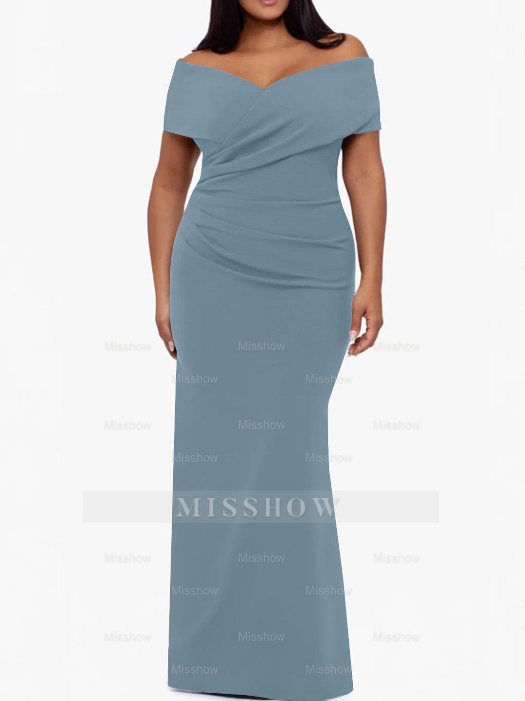 Plus Size Off-the-Shoulder Mermaid Trumpet Sleeveless Mother Of The Bride Floor-Length Dress