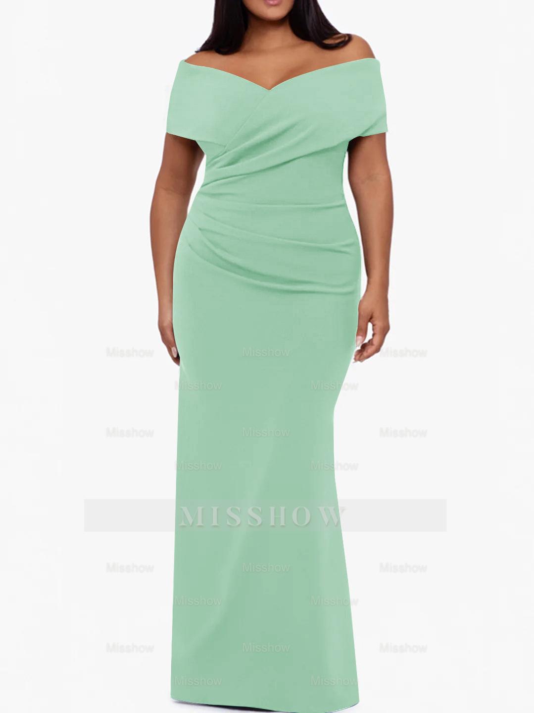 Plus Size Off-the-Shoulder Mermaid Trumpet Sleeveless Mother Of The Bride Floor-Length Dress