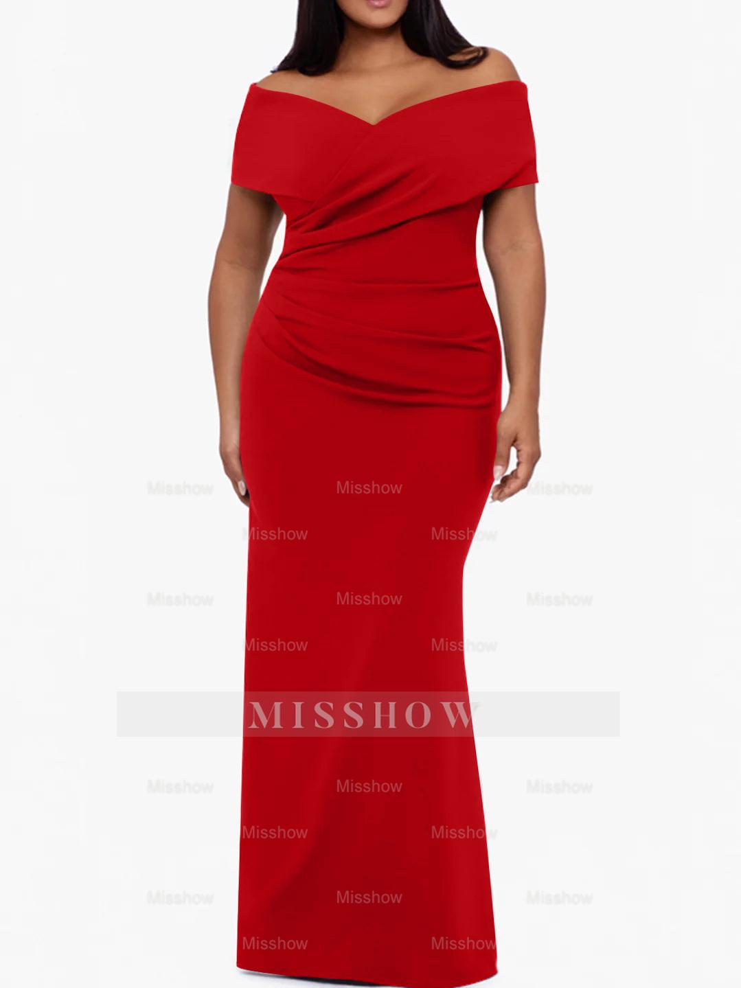 Plus Size Off-the-Shoulder Mermaid Trumpet Sleeveless Mother Of The Bride Floor-Length Dress