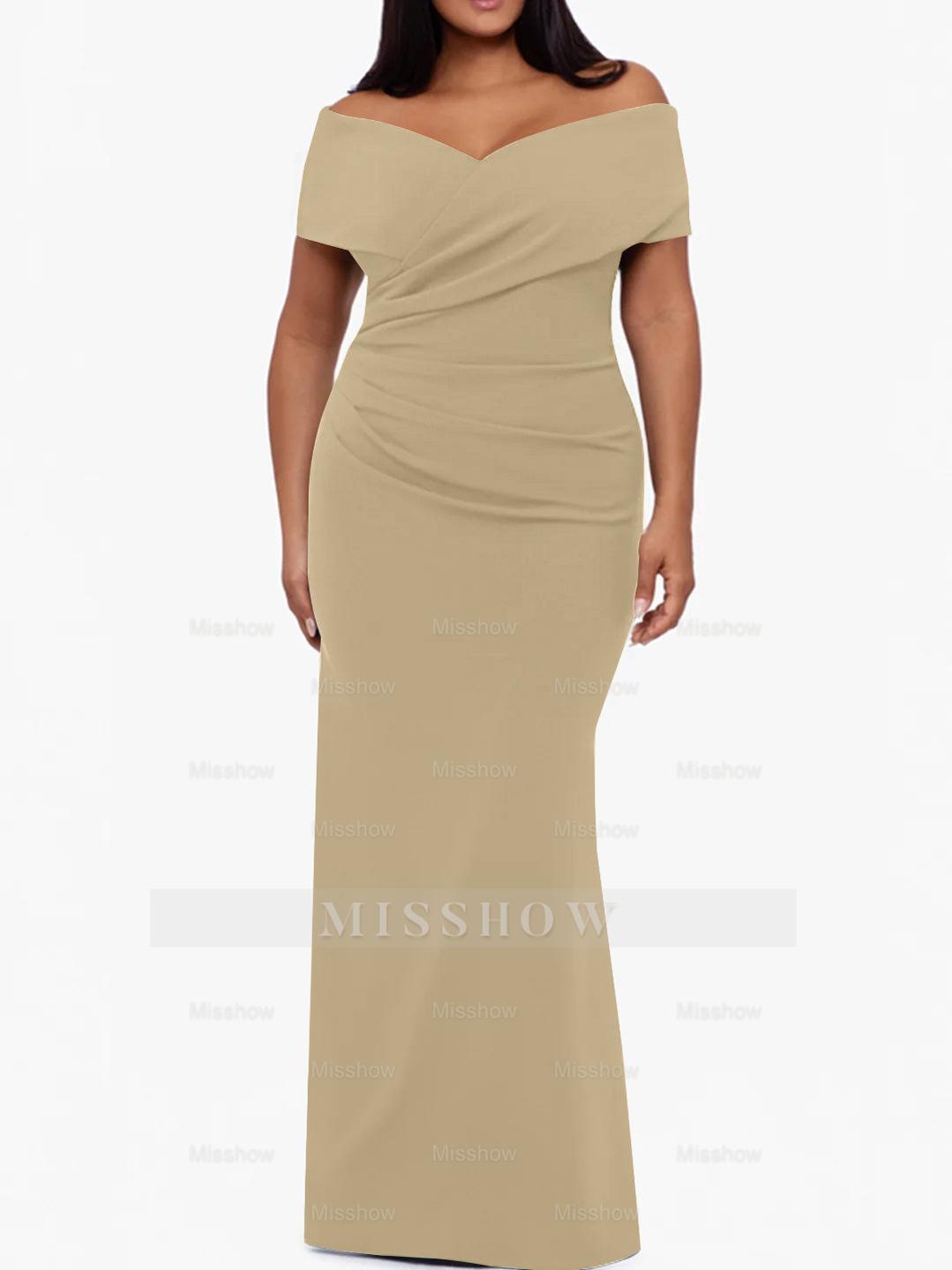 Plus Size Off-the-Shoulder Mermaid Trumpet Sleeveless Mother Of The Bride Floor-Length Dress