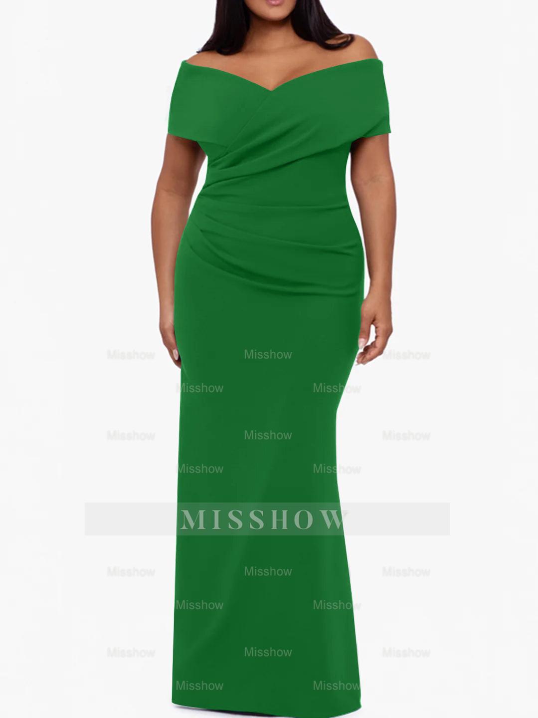 Plus Size Off-the-Shoulder Mermaid Trumpet Sleeveless Mother Of The Bride Floor-Length Dress