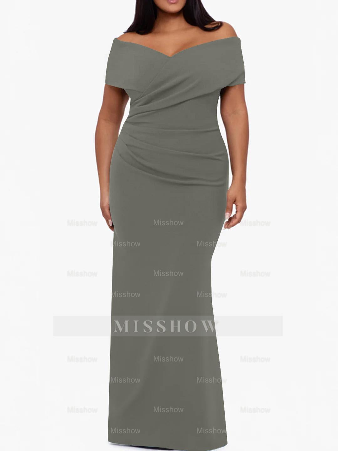 Plus Size Off-the-Shoulder Mermaid Trumpet Sleeveless Mother Of The Bride Floor-Length Dress