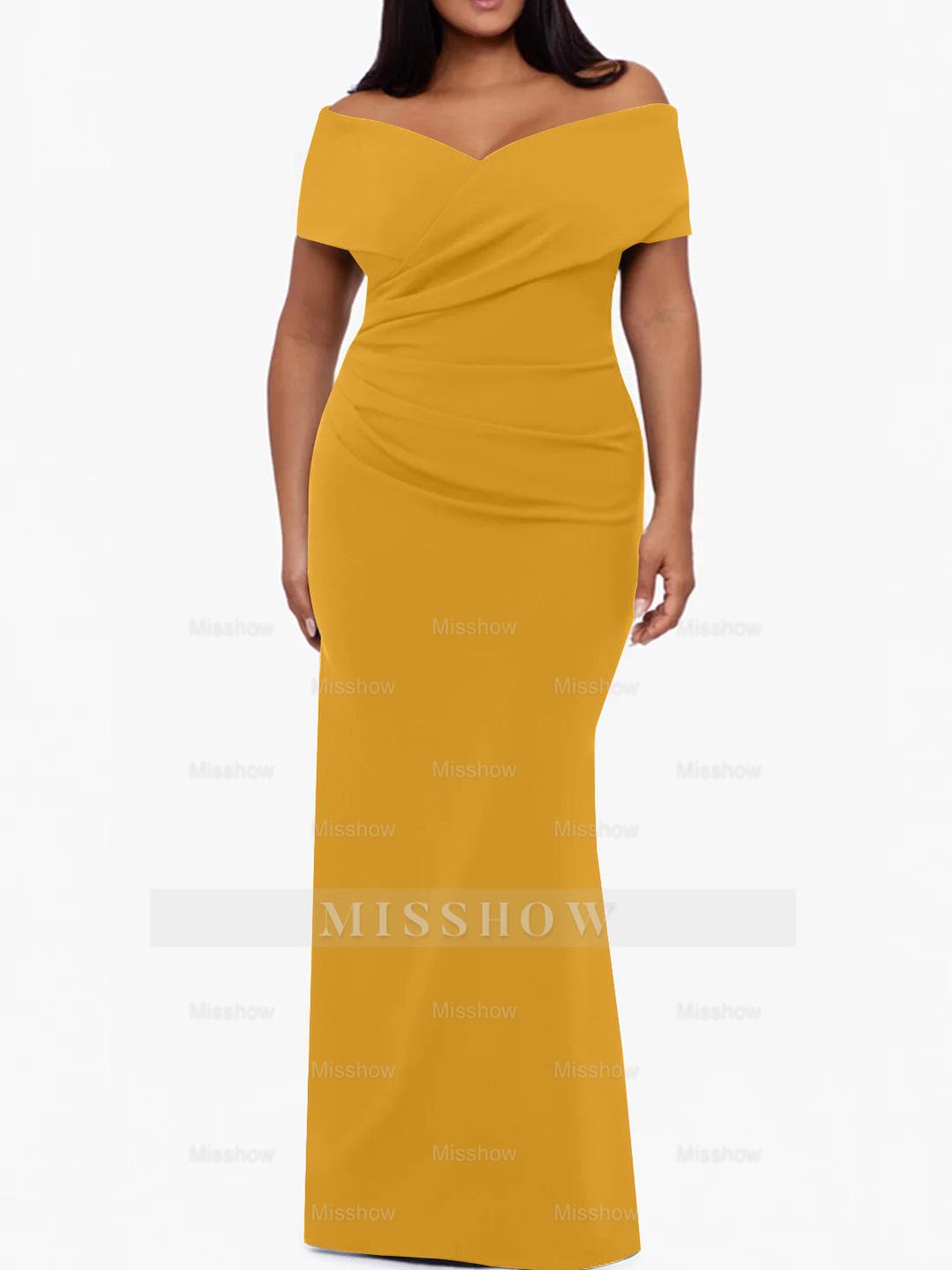 Plus Size Off-the-Shoulder Mermaid Trumpet Sleeveless Mother Of The Bride Floor-Length Dress