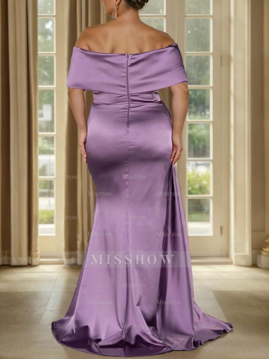 Plus Size Off-the-Shoulder Mother of the Bride Trumpet/Mermaid Dress with Side Split
