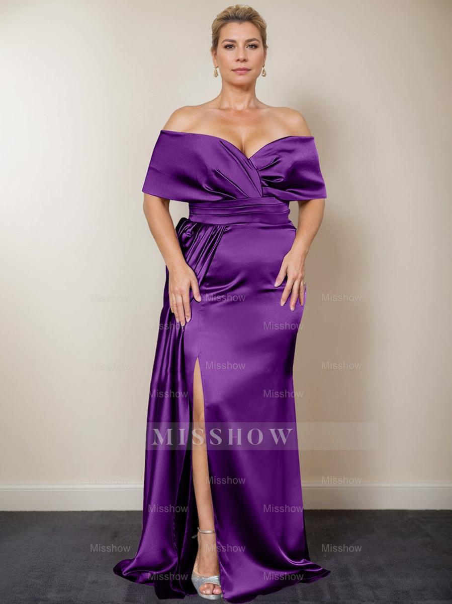 Plus Size Off-the-Shoulder Mother of the Bride Trumpet/Mermaid Dress with Side Split