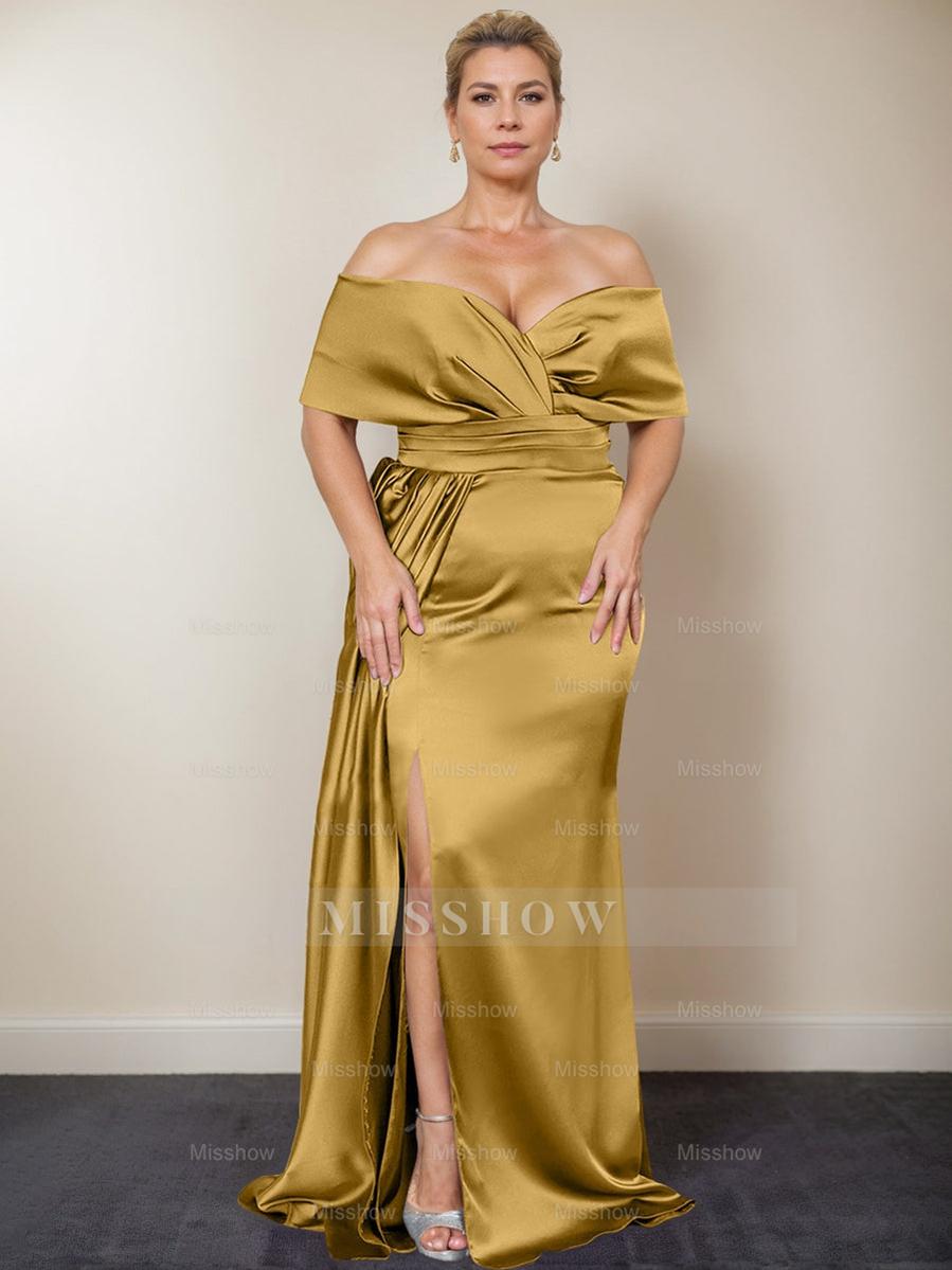 Plus Size Off-the-Shoulder Mother of the Bride Trumpet/Mermaid Dress with Side Split