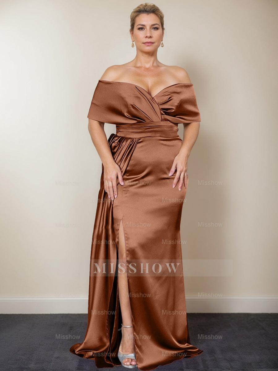 Plus Size Off-the-Shoulder Mother of the Bride Trumpet/Mermaid Dress with Side Split