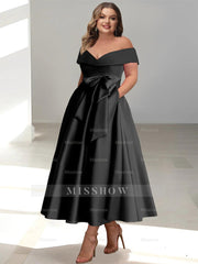 Plus Size Off-the-Shoulder Sleeveless A-Line/Princess Mother of the Bride Ankle-Length Dress with Pockets
