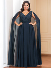 Plus Size Sleeveless V-Neck A-Line Princess Mother of the Bride Dress with Floor-Length Sequins & Watteau Train
