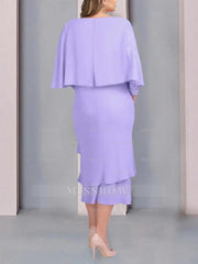 Plus Size Tea-Length Mother of the Bride Dress with Scoop Neck Short Sleeves and Lace Appliques