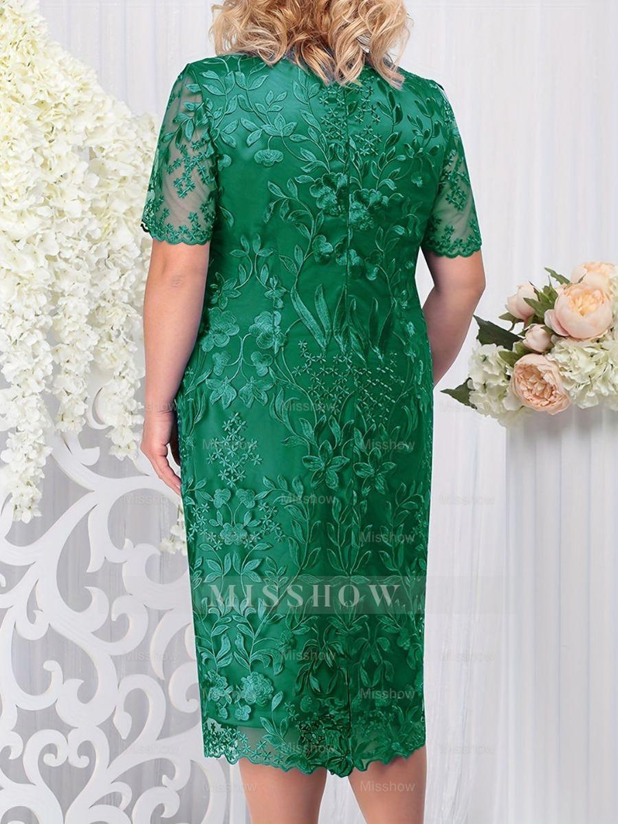 Plus Size Tea-Length Mother of the Bride Dress with Scoop Neck and Appliques