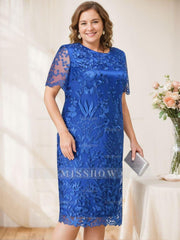 Plus Size Tea-Length Mother of the Bride Dress with Scoop Neck and Appliques