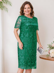 Plus Size Tea-Length Mother of the Bride Dress with Scoop Neck and Appliques