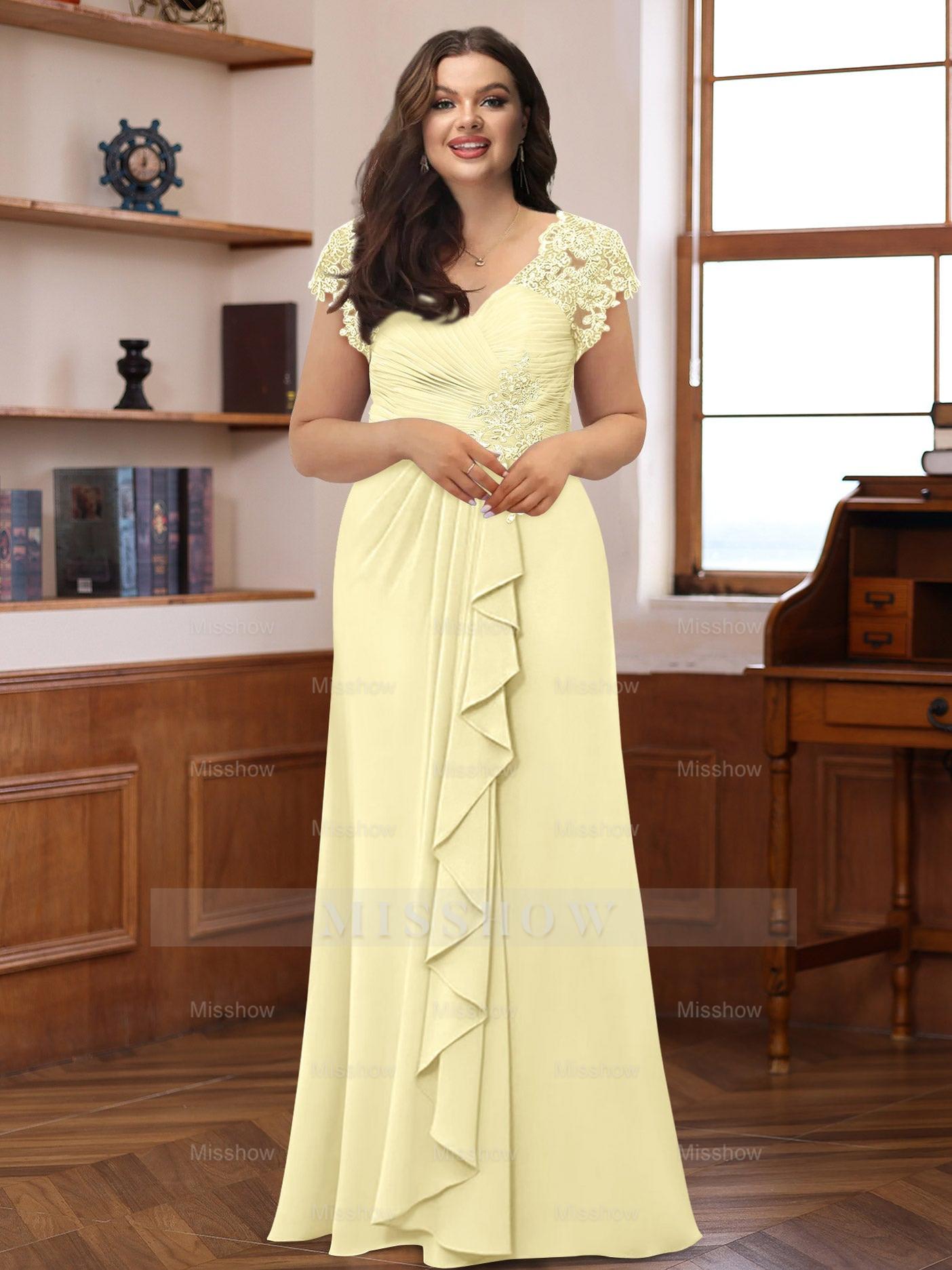 Plus Size V-Neck A-Line Princess Dress with Short Sleeves Ruffles and Appliques for Mothers of The Bride & Groom Plus Size V-Neck A-Line Princess Dress with Short Sleeves Ruffles and Appliques for Mothers of The Bride & Groom