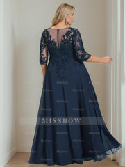 Plus Size V-Neck A-Line Princess Floor-Length Mother of the Bride Dress with Half Sleeves and Sequins